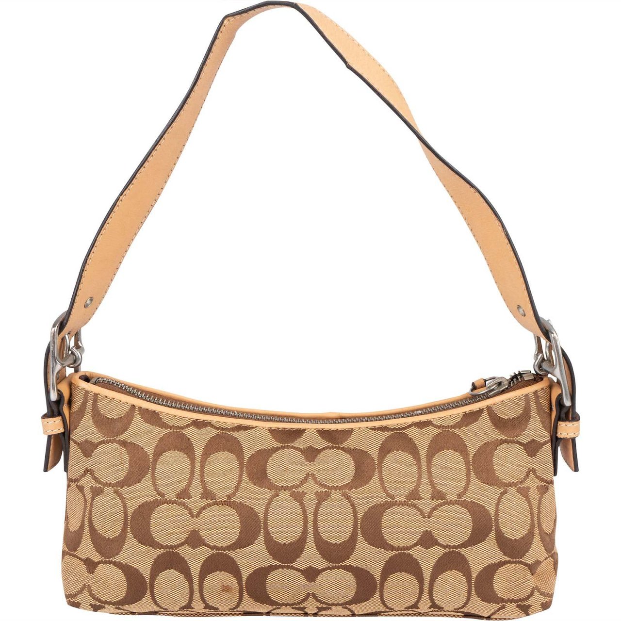 Coach Coach Monogram Signature Demi Baguette Shoulder Bag Bruin