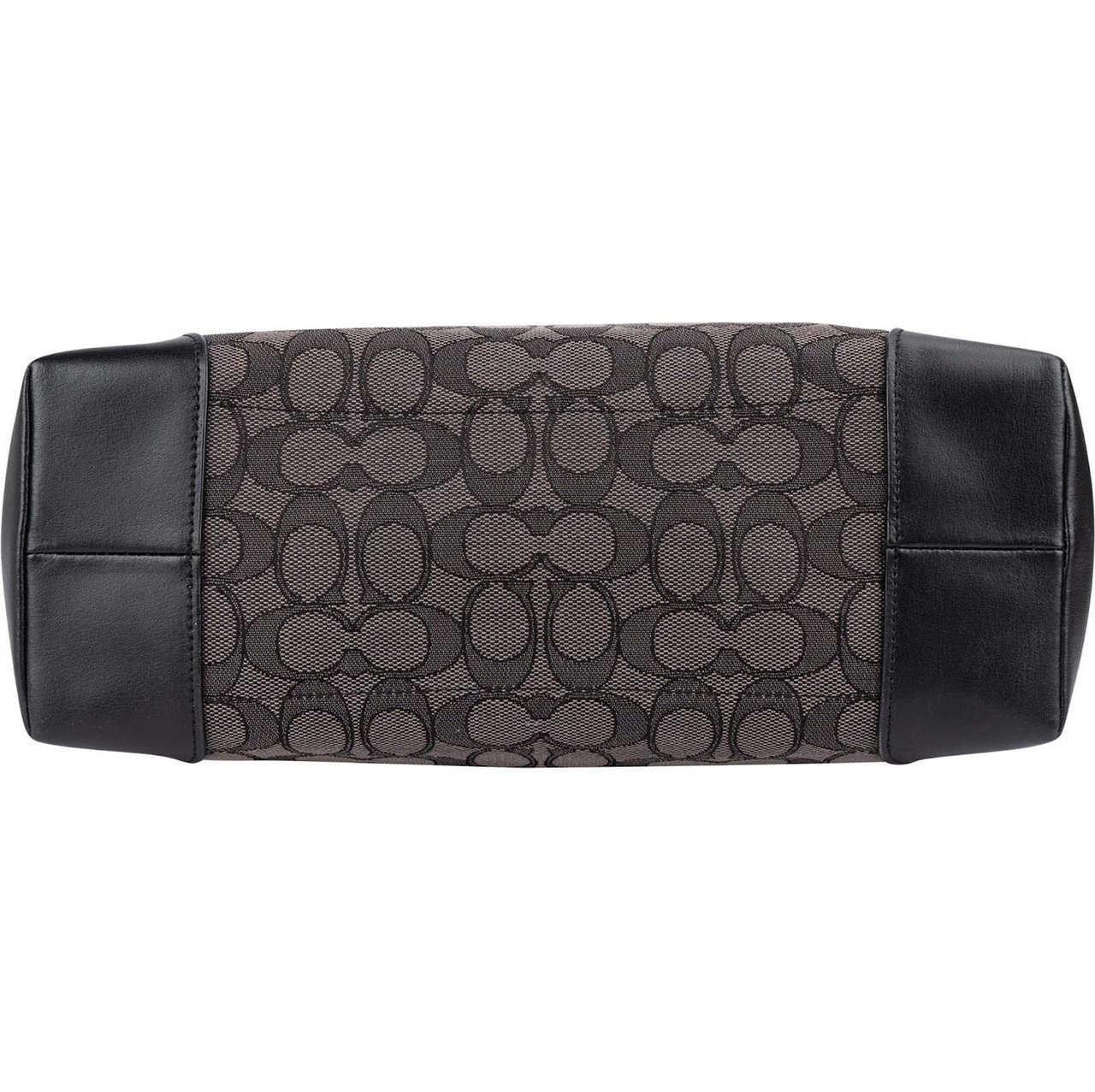 Coach Coach Black Leather Monogram Signature Zip Tote Shoulder Bag Zwart