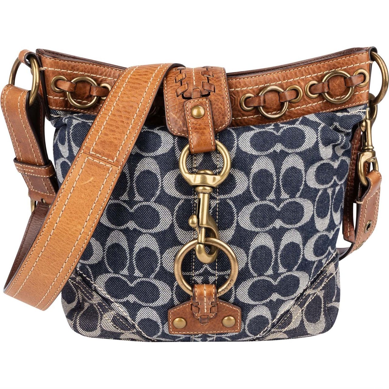Coach Coach Monogram Signature Denim Crossbody Bag Blauw