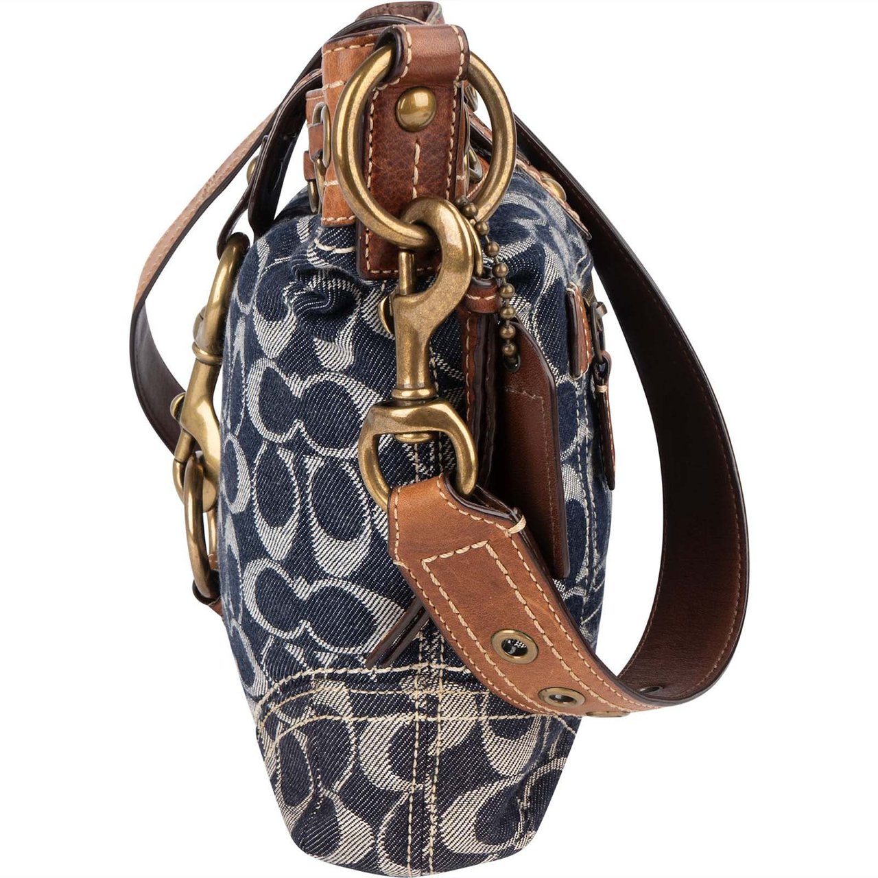 Coach Coach Monogram Signature Denim Crossbody Bag Blauw