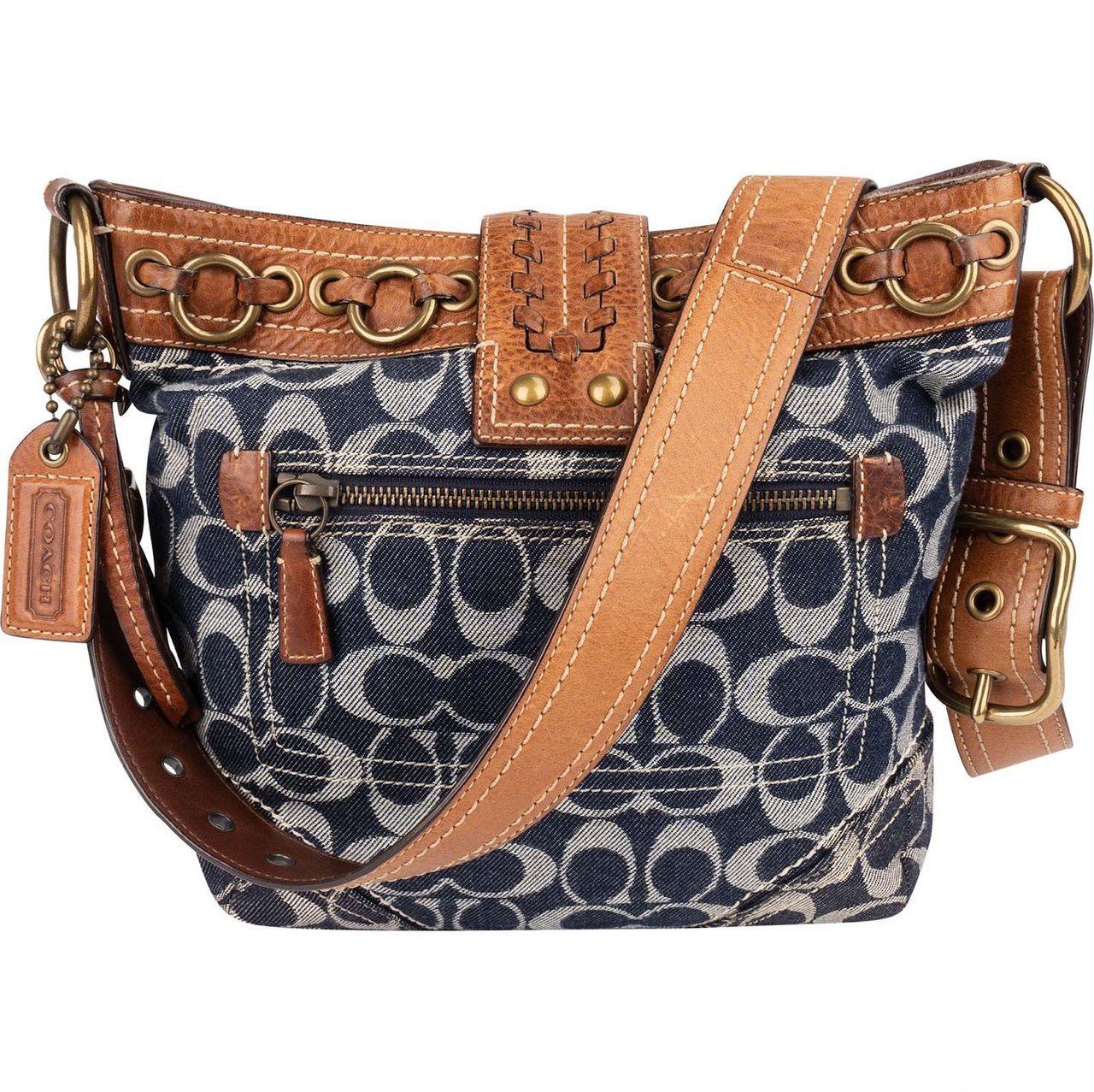 Coach Coach Monogram Signature Denim Crossbody Bag Blauw