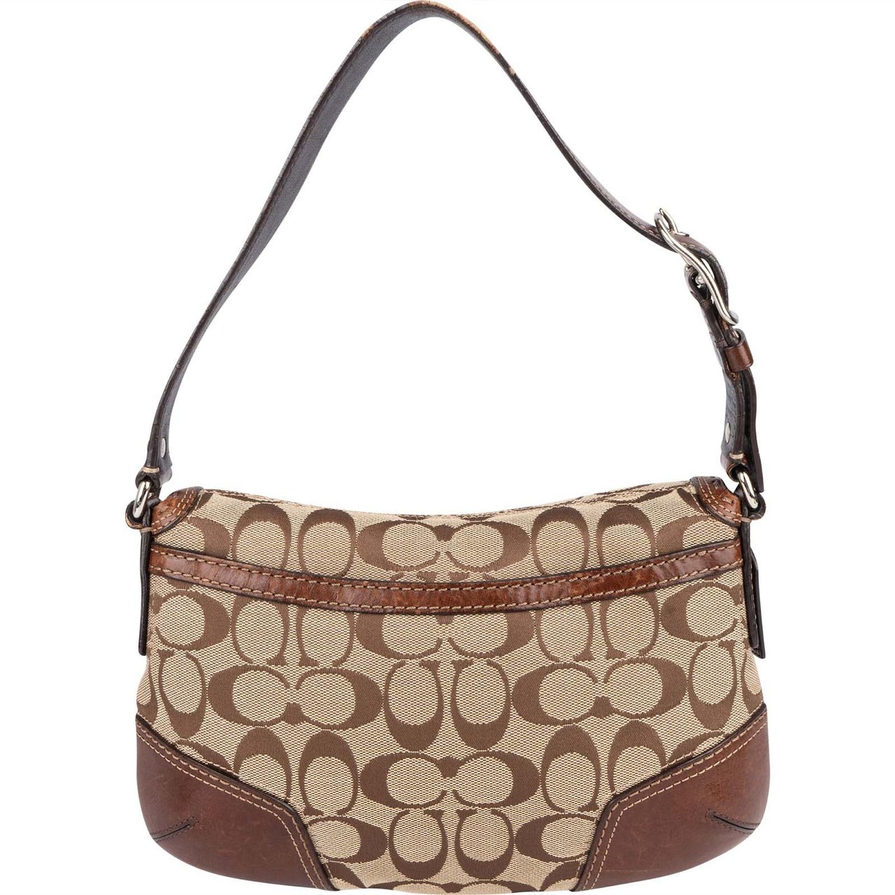 Coach Coach Monogram Signature Demi Flap Lock Shoulder Bag Beige