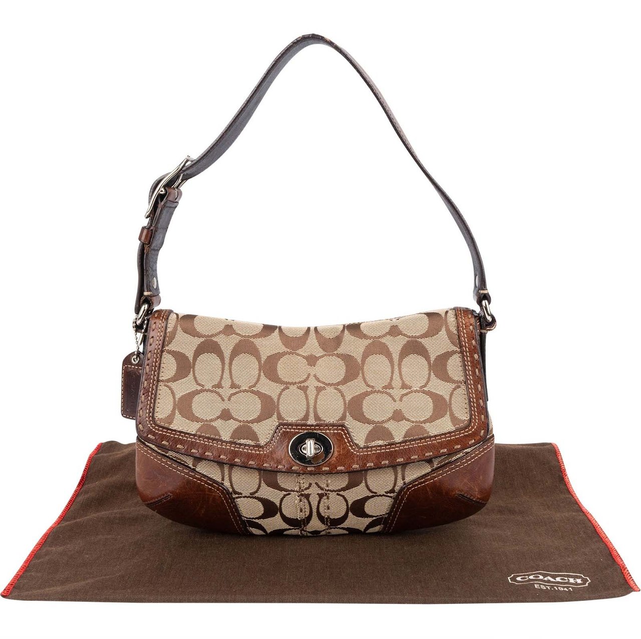 Coach Coach Monogram Signature Demi Flap Lock Shoulder Bag Beige