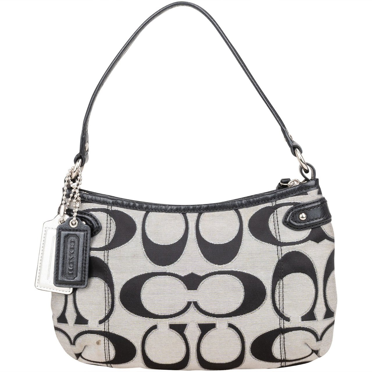 Coach Coach Monogram Signature Black and Grey Shoulder Bag Zwart