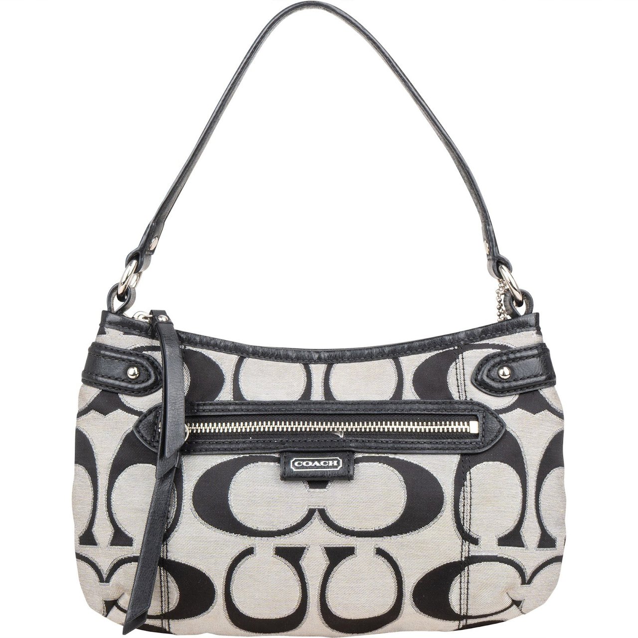 Coach Coach Monogram Signature Black and Grey Shoulder Bag Zwart