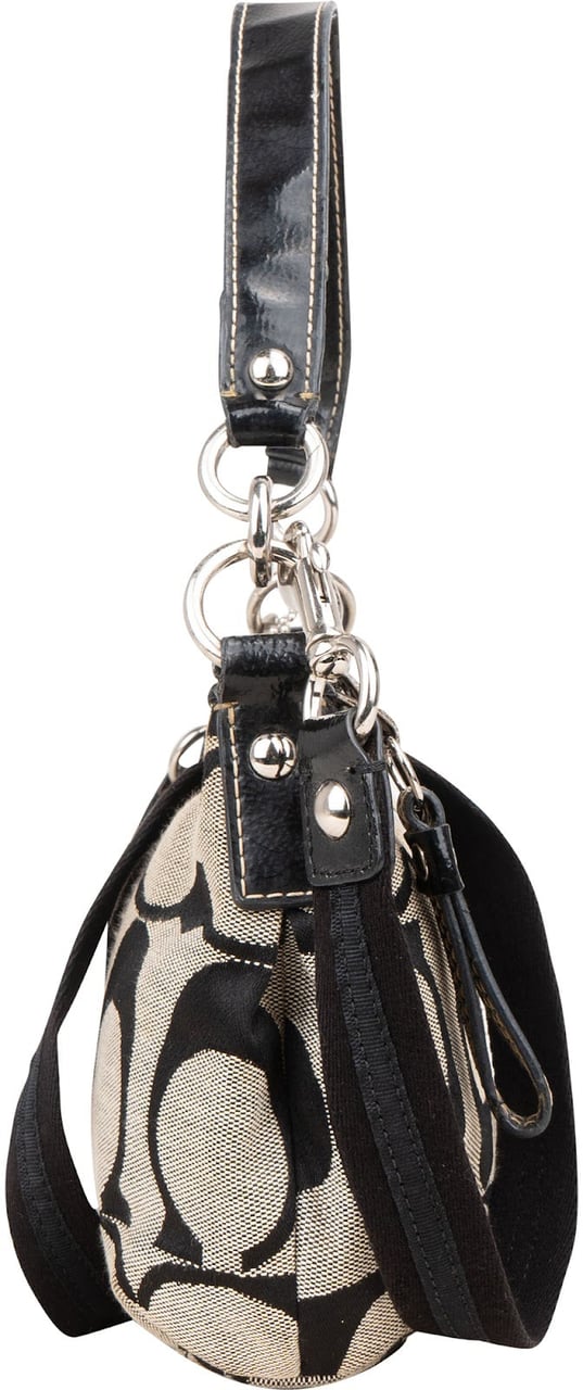 Coach Coach Monogram Signature Black and Grey Stripe Demi Handbag Zwart