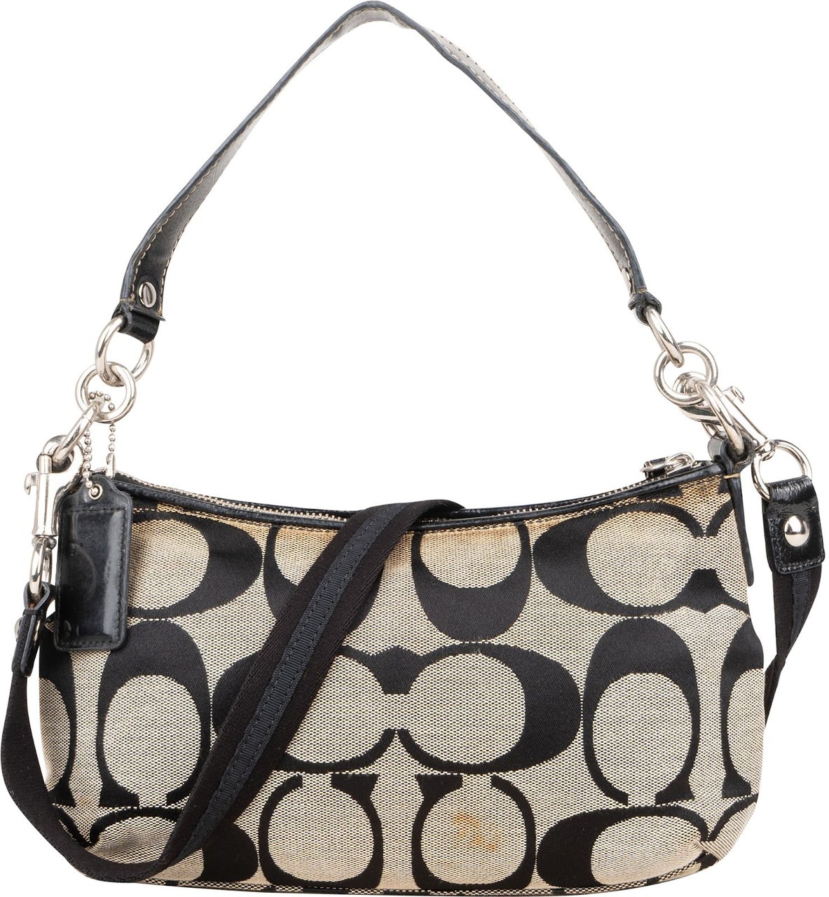 Coach Coach Monogram Signature Black and Grey Stripe Demi Handbag Zwart