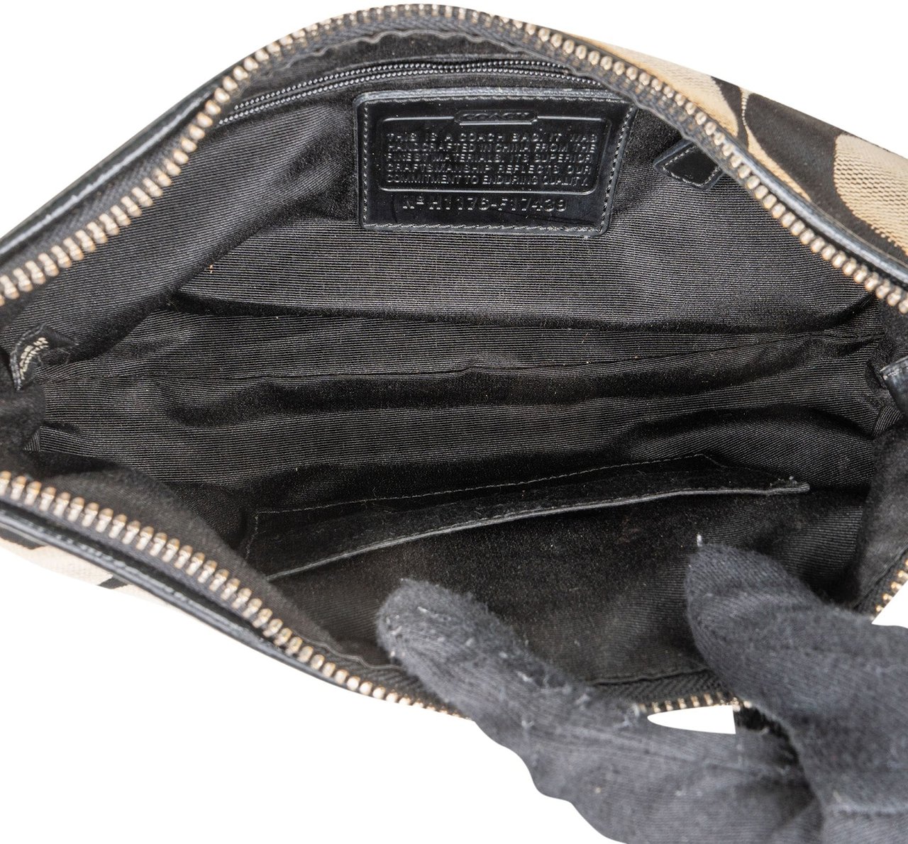 Coach Coach Monogram Signature Black and Grey Stripe Demi Handbag Zwart