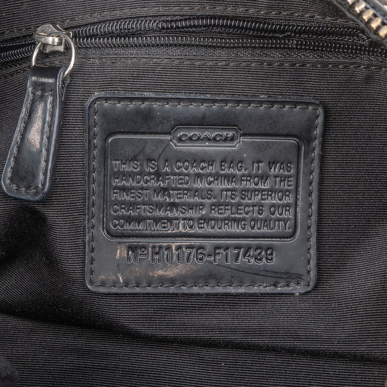 Coach Coach Monogram Signature Black and Grey Stripe Demi Handbag Zwart