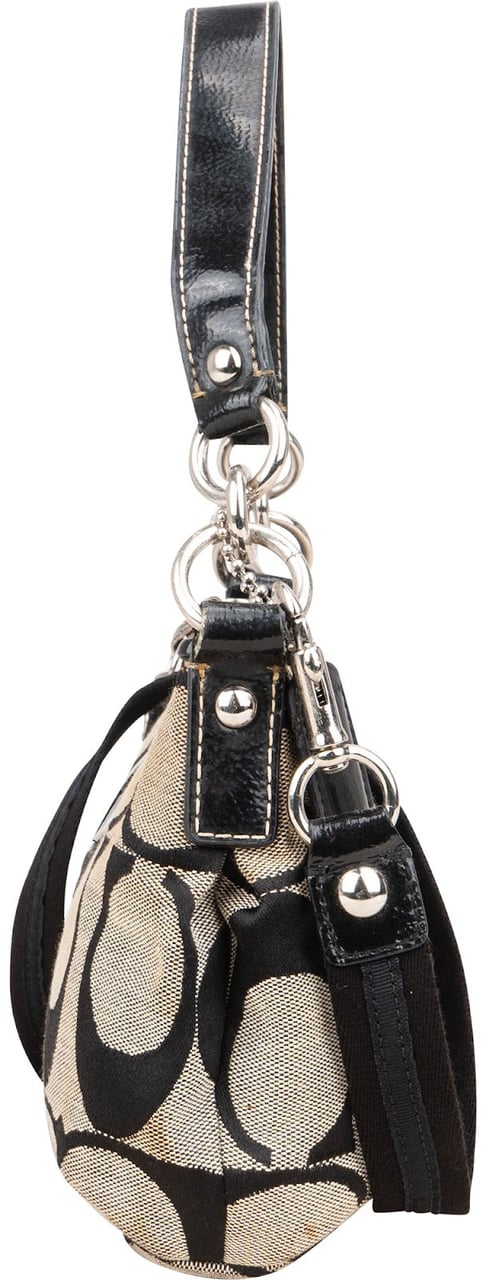 Coach Coach Monogram Signature Black and Grey Stripe Demi Handbag Zwart