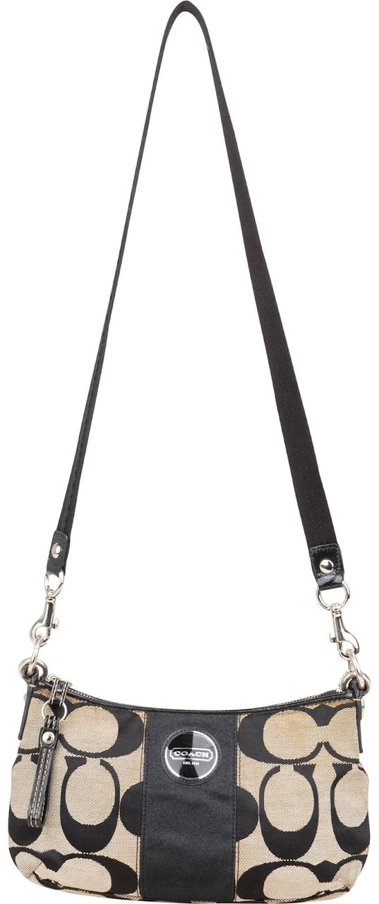 Coach Coach Monogram Signature Black and Grey Stripe Demi Handbag Zwart