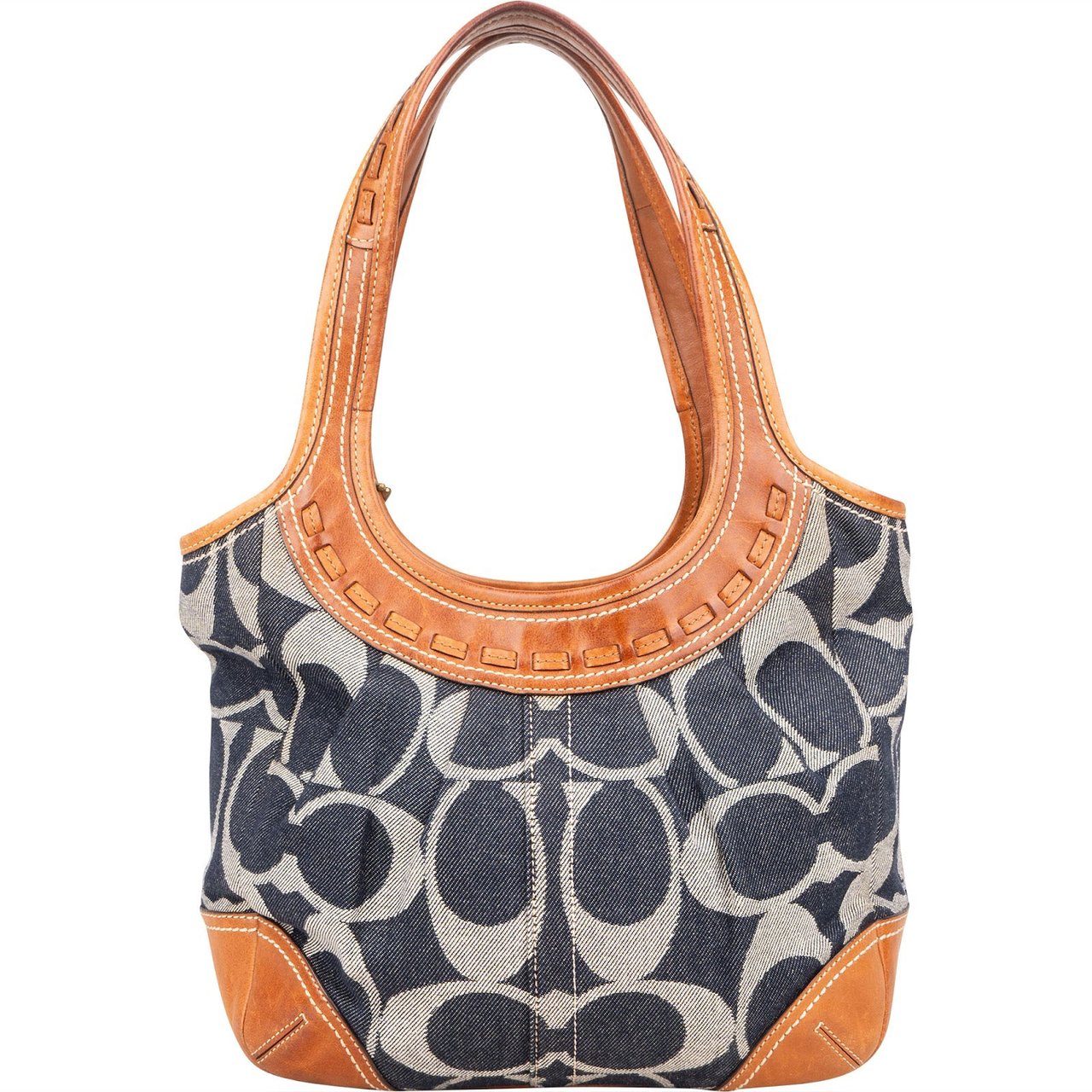 Coach Coach Monogram Signature Denim and Leather Ergo Shoulder Bag Blauw