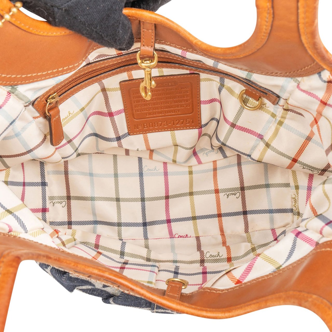 Coach Coach Monogram Signature Denim and Leather Ergo Shoulder Bag Blauw