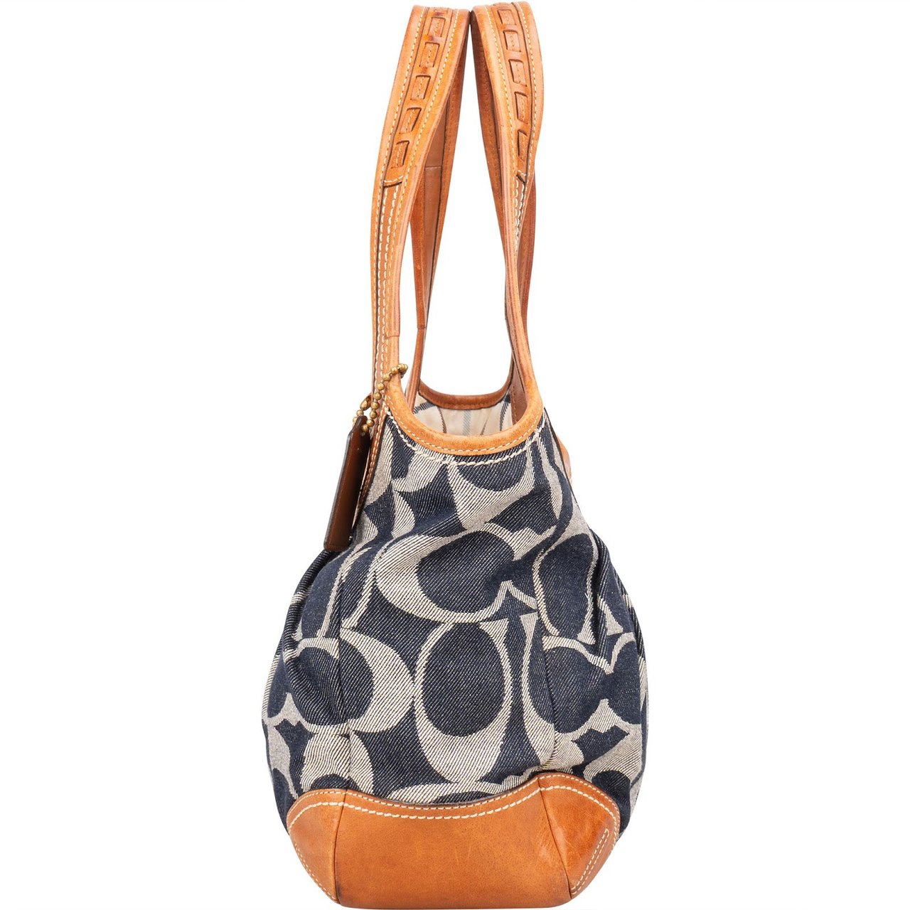 Coach Coach Monogram Signature Denim and Leather Ergo Shoulder Bag Blauw