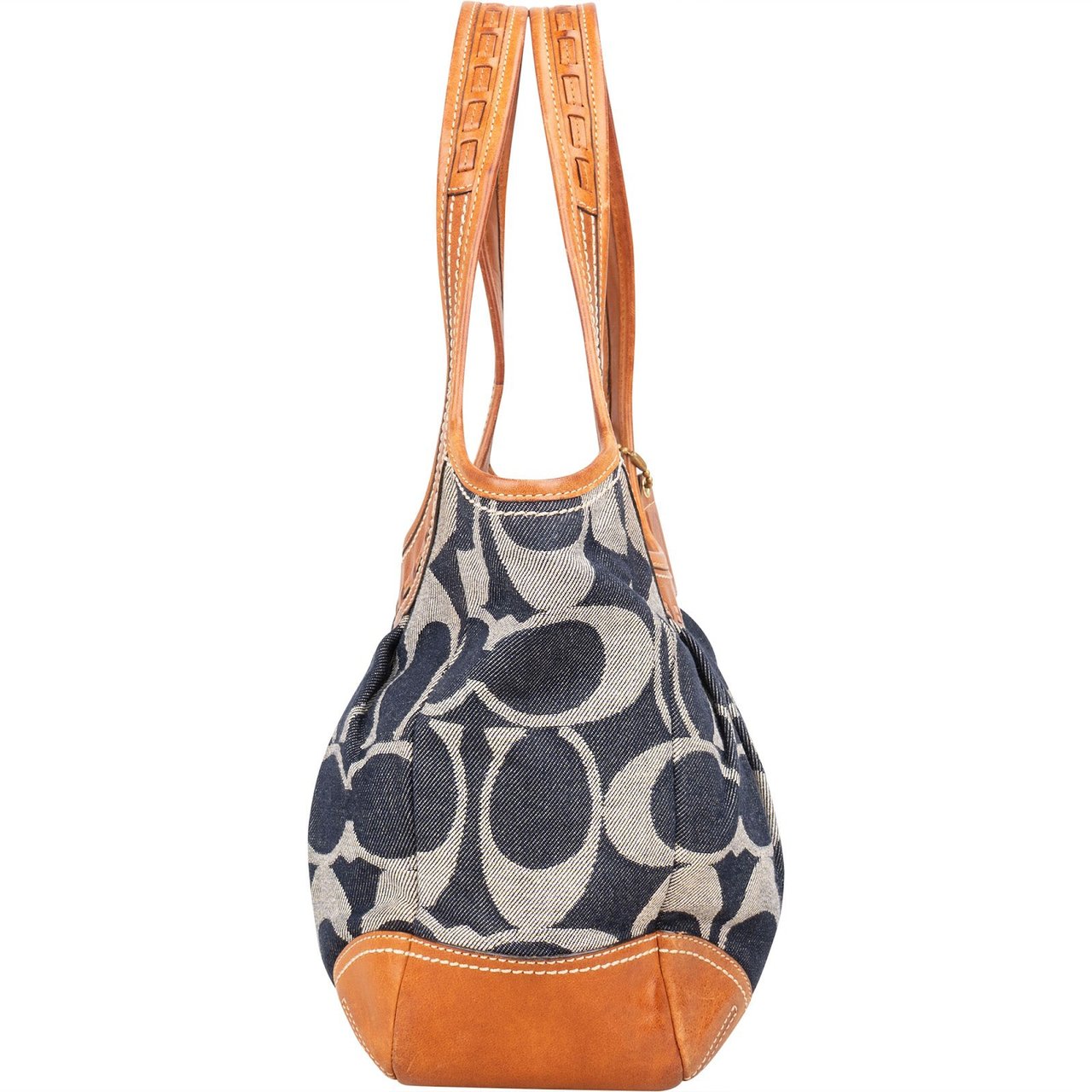 Coach Coach Monogram Signature Denim and Leather Ergo Shoulder Bag Blauw