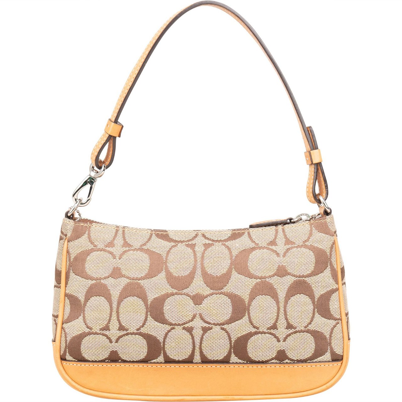 Coach Coach Signature Monogram Pochette Handbag Beige