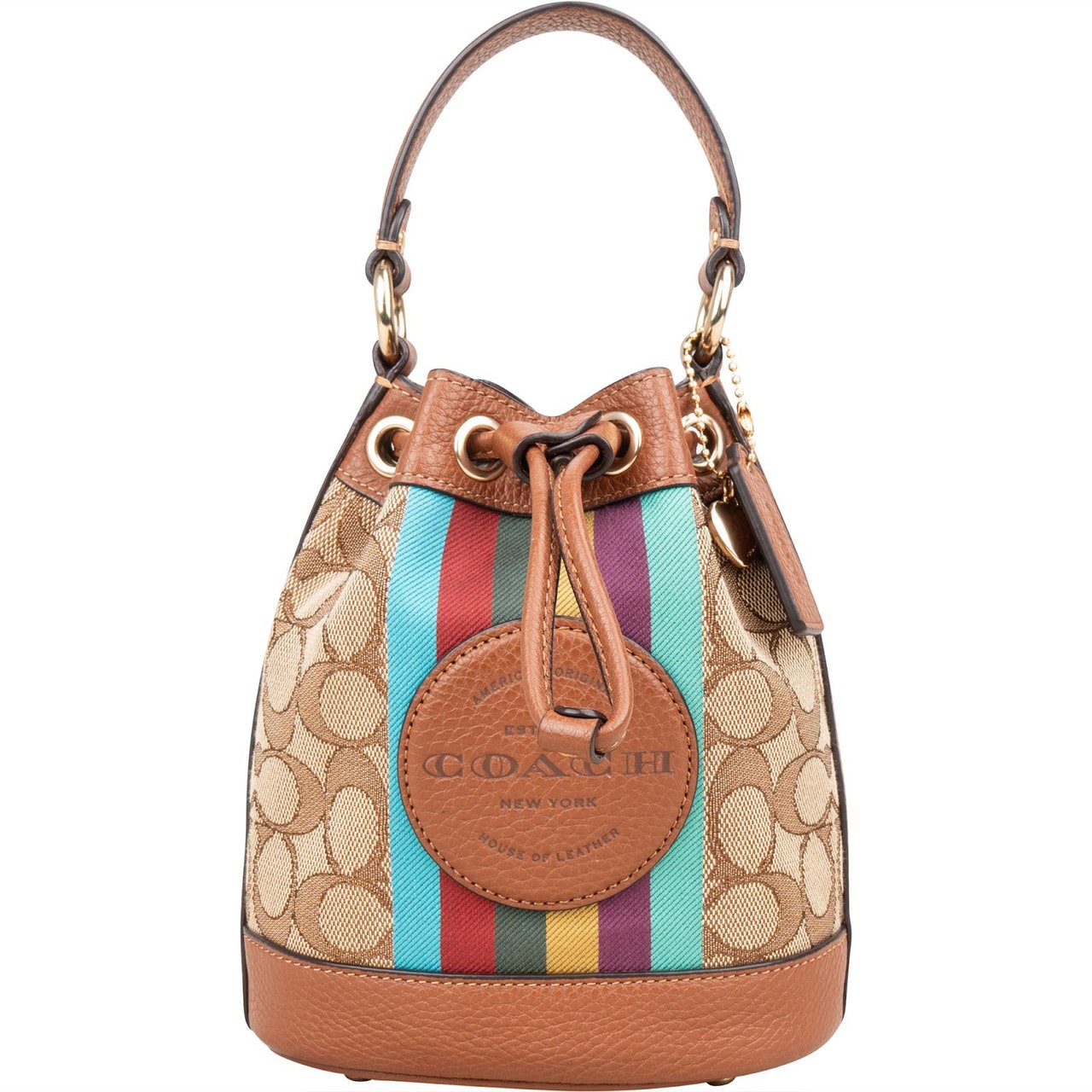 Coach Coach Monogram Signature Multicolor Stripe Mini Bucket Handbag Bruin