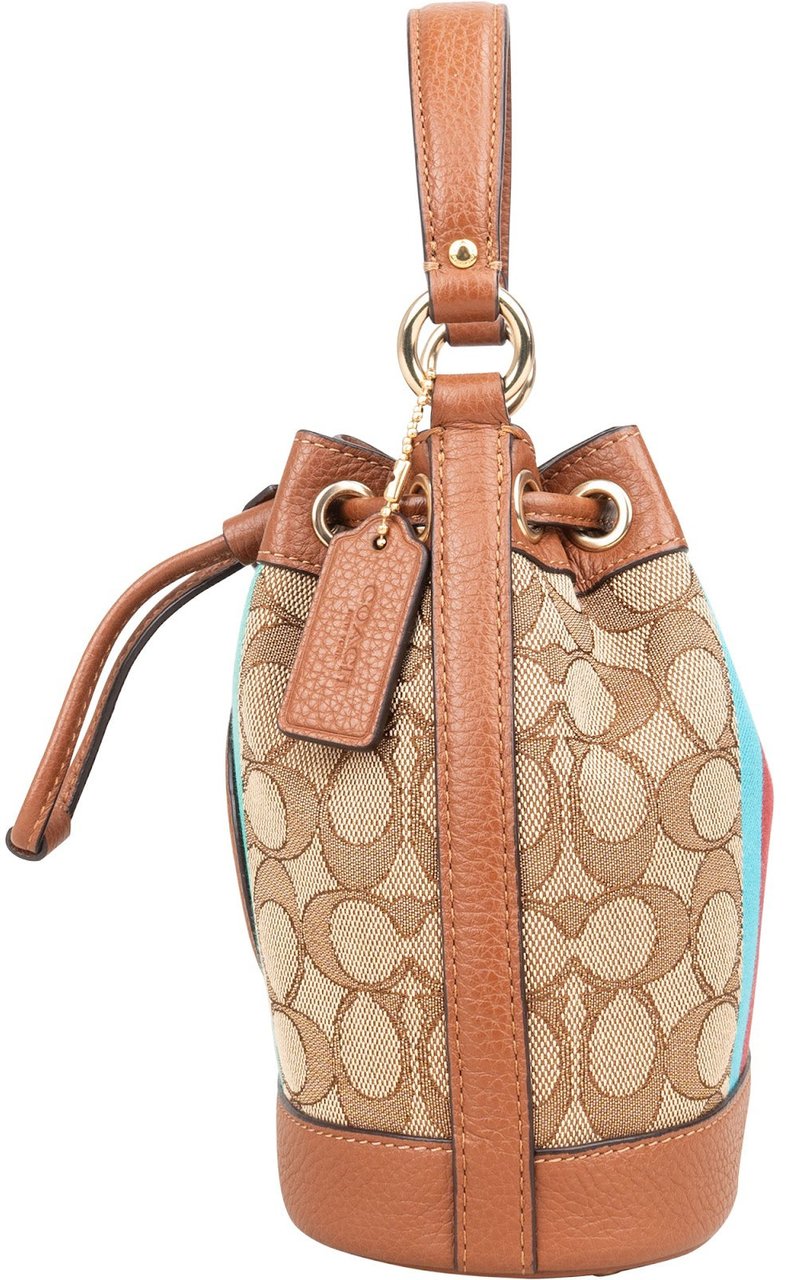Coach Coach Monogram Signature Multicolor Stripe Mini Bucket Handbag Bruin