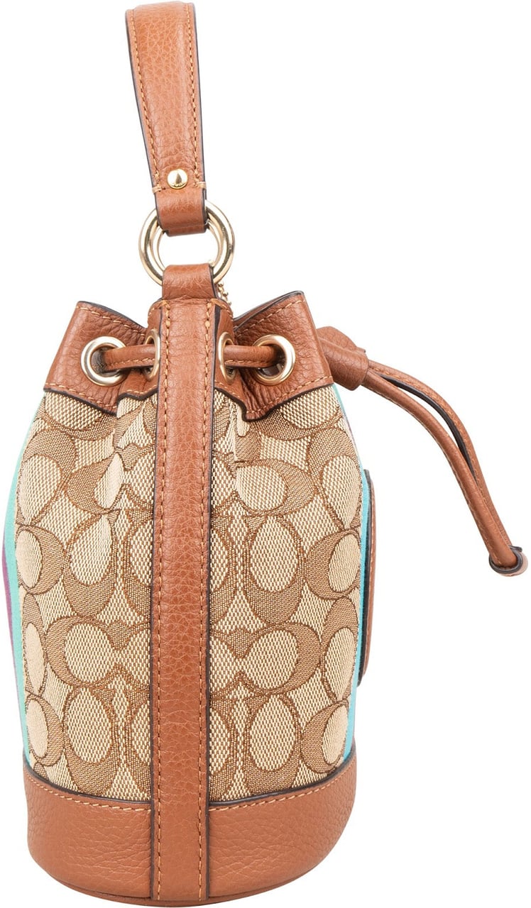 Coach Coach Monogram Signature Multicolor Stripe Mini Bucket Handbag Bruin
