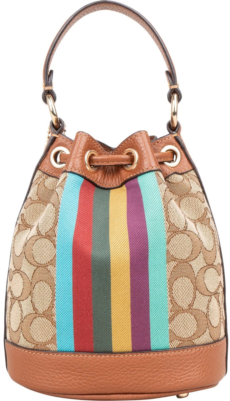Coach Coach Monogram Signature Multicolor Stripe Mini Bucket Handbag Bruin