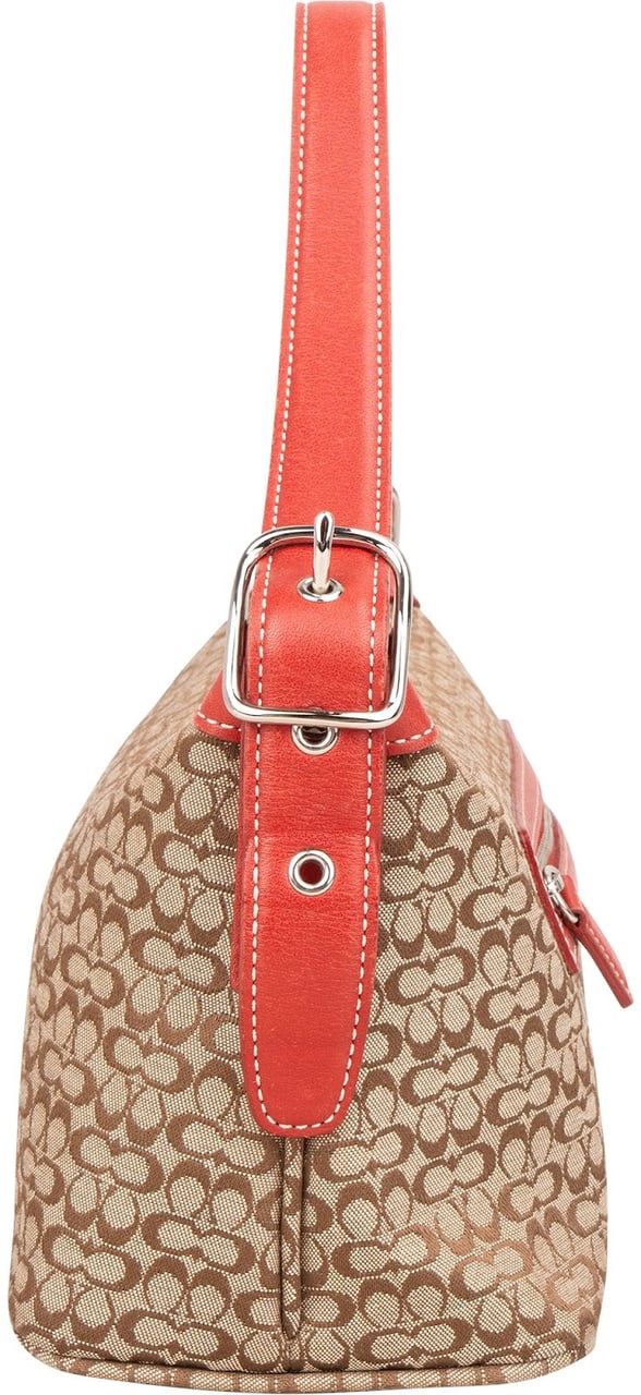 Coach Monogram Signature Demi Pochette Shoulder Bag Beige