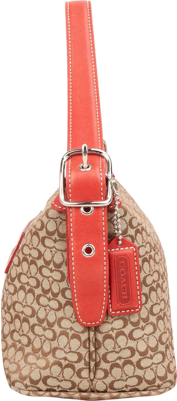 Coach Monogram Signature Demi Pochette Shoulder Bag Beige