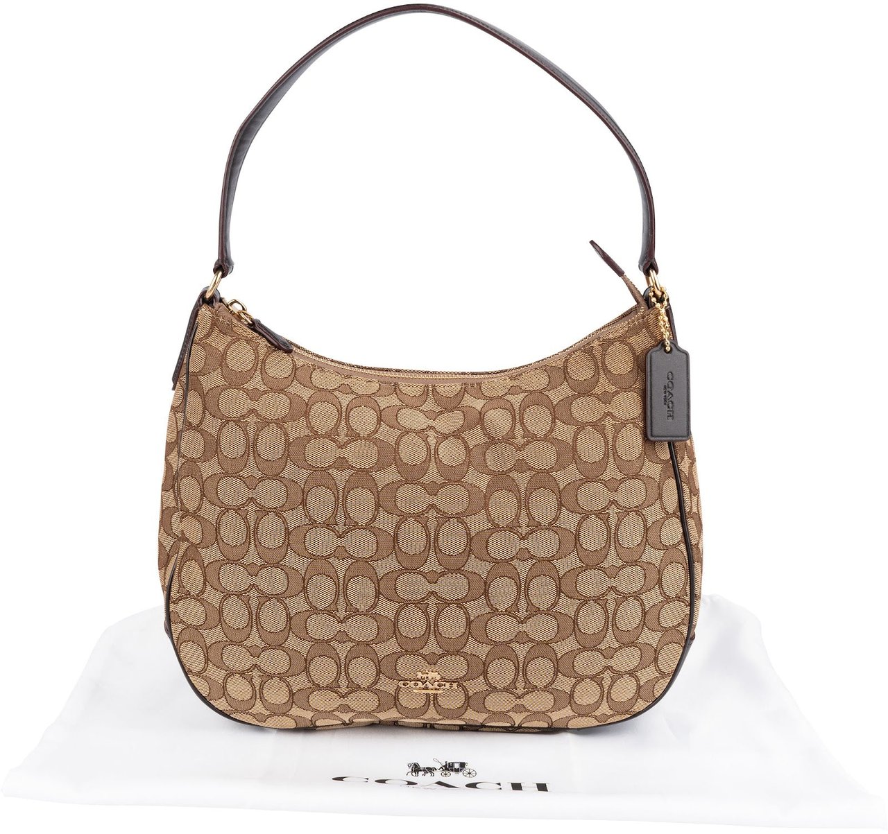 Coach Coach Monogram Signature Canvas Hobo Shoulder Bag Bruin
