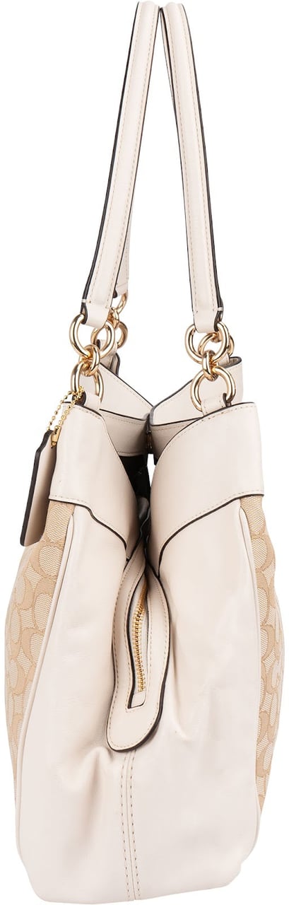 Coach Coach Monogram Signature Jacquard Hallie Shoulder Bag Beige