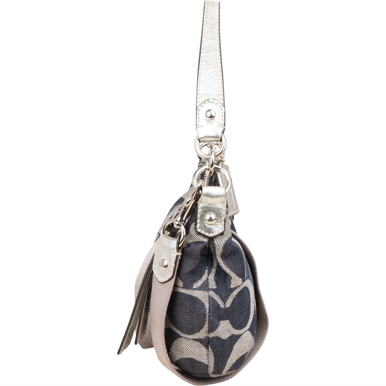 Coach Monogram Denim Signature Stripe Shoulder Bag Blauw