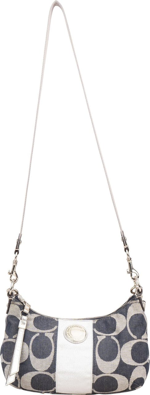 Coach Monogram Denim Signature Stripe Shoulder Bag Blauw