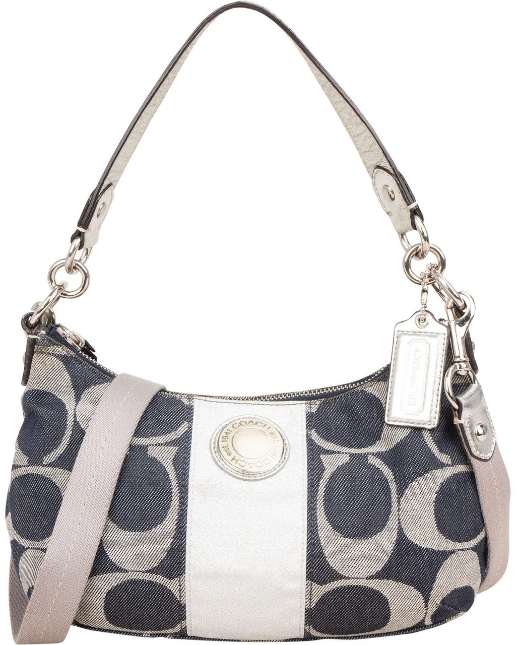 Coach Monogram Denim Signature Stripe Shoulder Bag Blauw