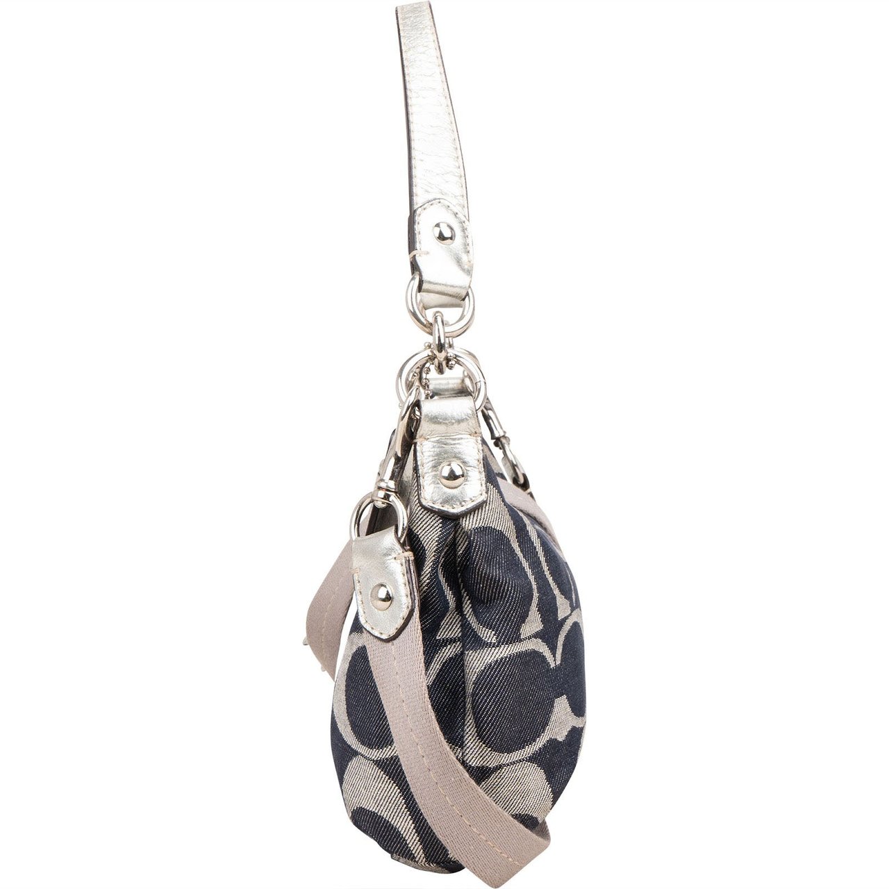 Coach Monogram Denim Signature Stripe Shoulder Bag Blauw