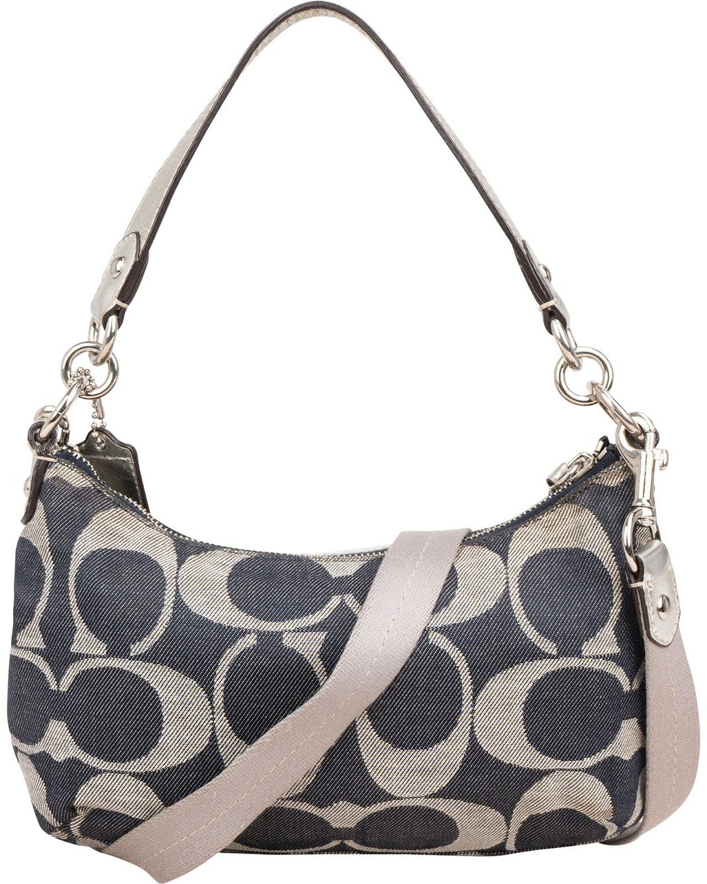 Coach Monogram Denim Signature Stripe Shoulder Bag Blauw