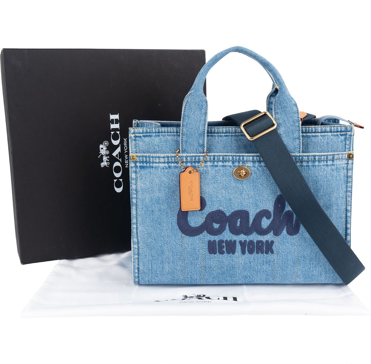Coach Coach Denim Cargo Tote Handbag Blauw