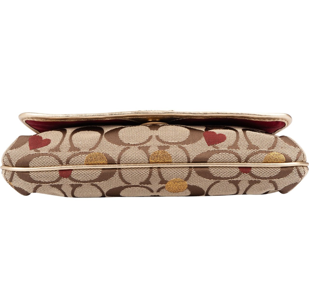 Coach Coach Monogram Signature Metallic Leather Heart Dot Pochette Handbag Beige