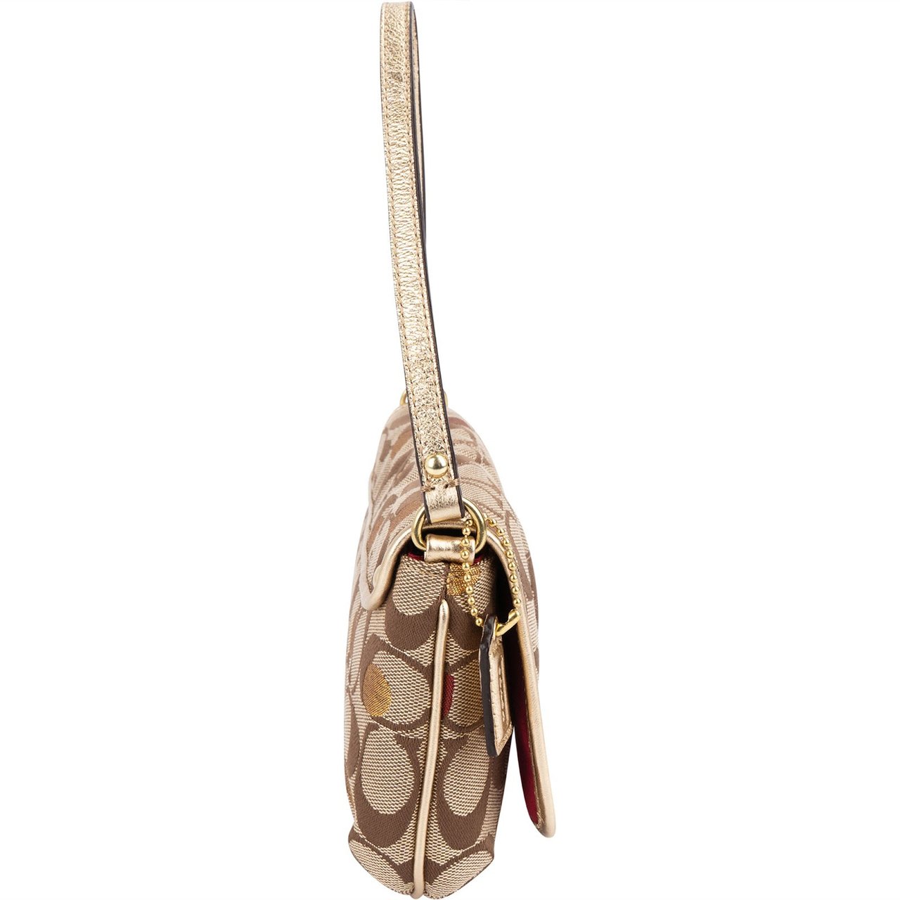 Coach Coach Monogram Signature Metallic Leather Heart Dot Pochette Handbag Beige