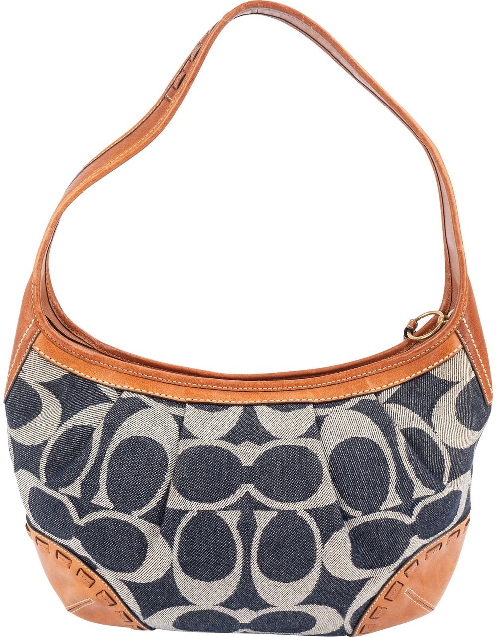 Coach Monogram Signature Denim and Leather Ergo Shoulder Bag Blauw