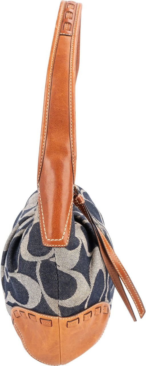 Coach Monogram Signature Denim and Leather Ergo Shoulder Bag Blauw