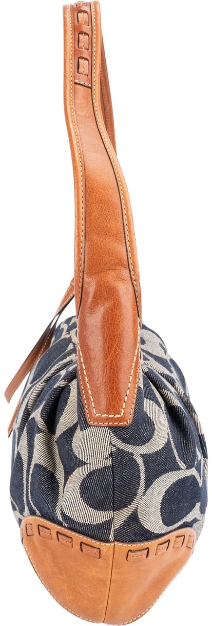 Coach Monogram Signature Denim and Leather Ergo Shoulder Bag Blauw