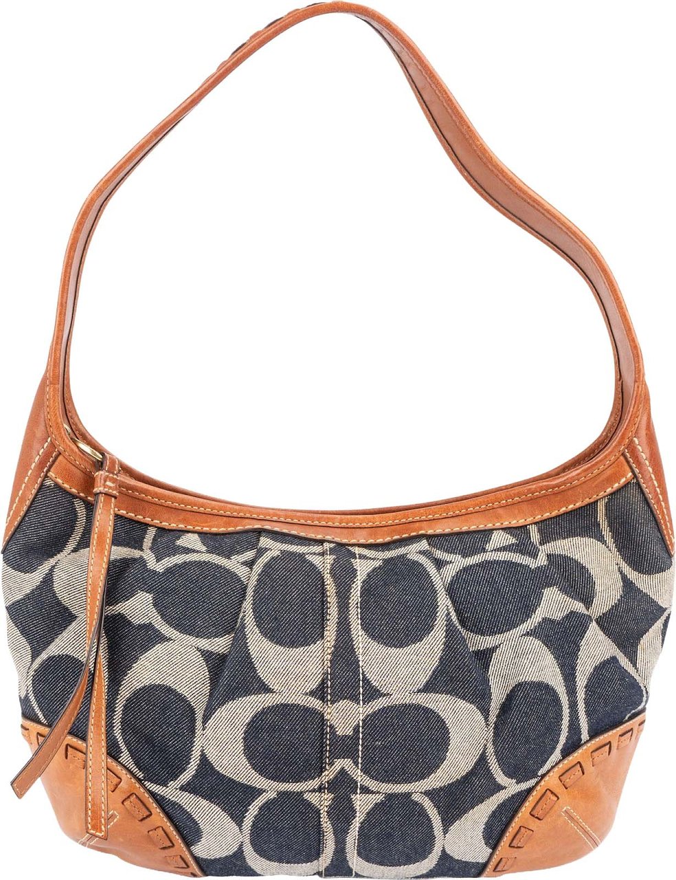 Coach Monogram Signature Denim and Leather Ergo Shoulder Bag Blauw