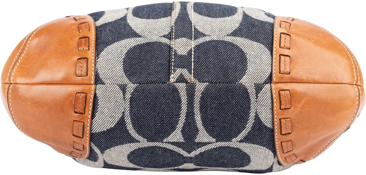 Coach Monogram Signature Denim and Leather Ergo Shoulder Bag Blauw