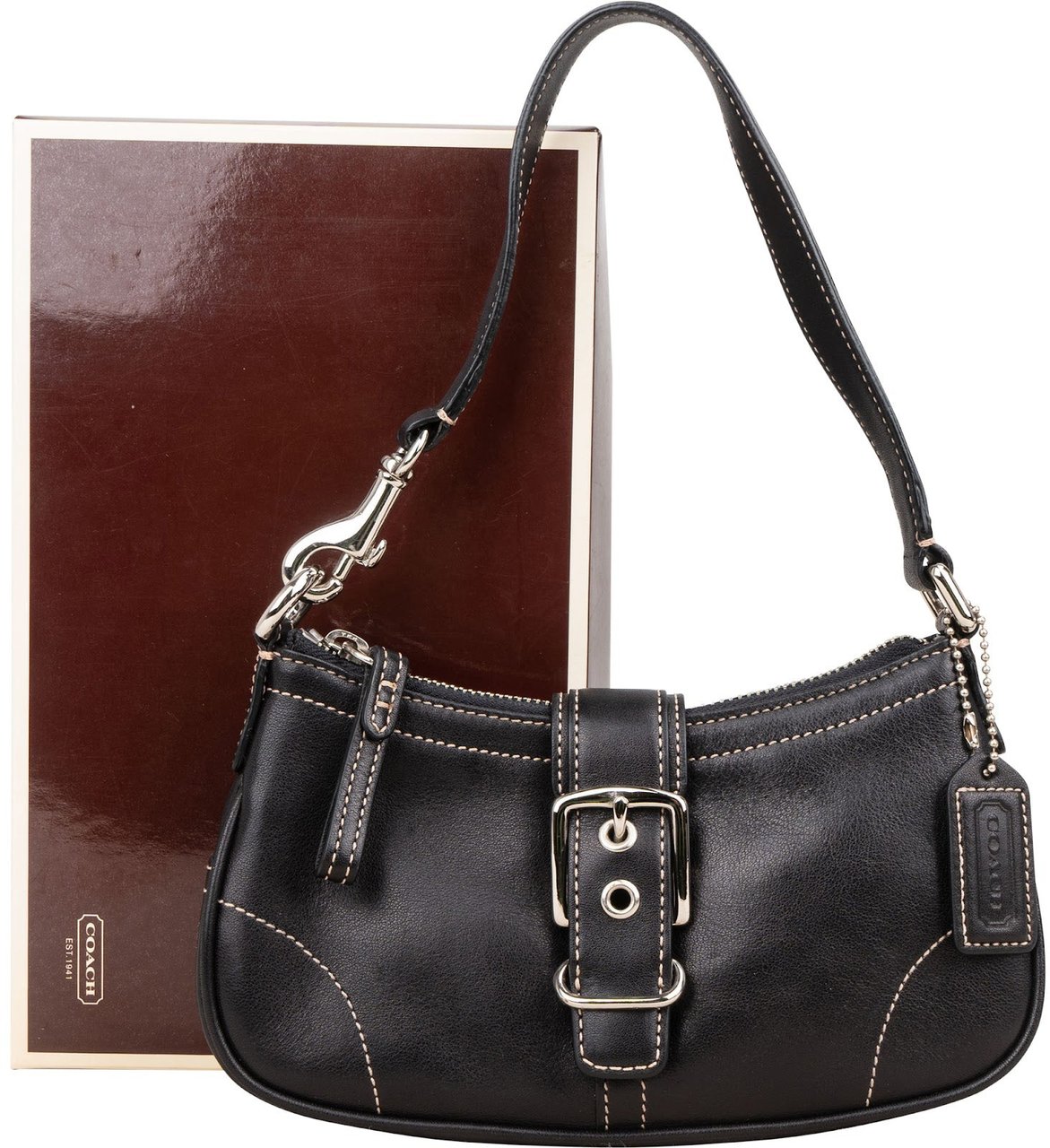Coach Leather Soho Buckle Pochette Handbag Zwart