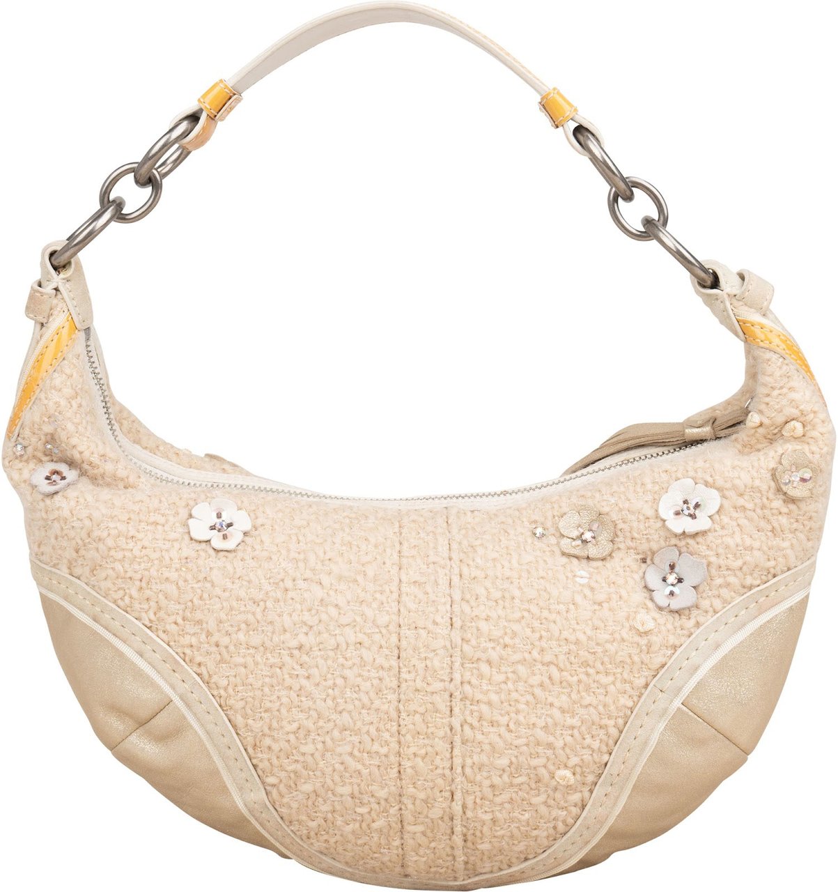 Coach Boucle Floral Applique Hobo Shoulder Bag Beige