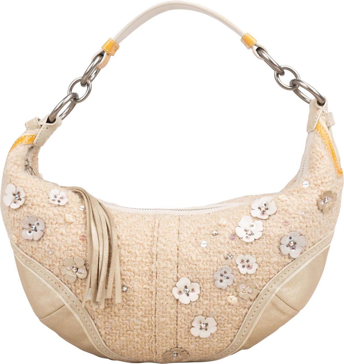 Coach Boucle Floral Applique Hobo Shoulder Bag Beige
