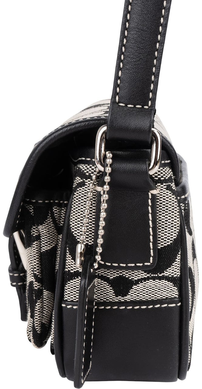 Coach Monogram Signature Double Buckle Flap Mini Crossbody Bag Zwart