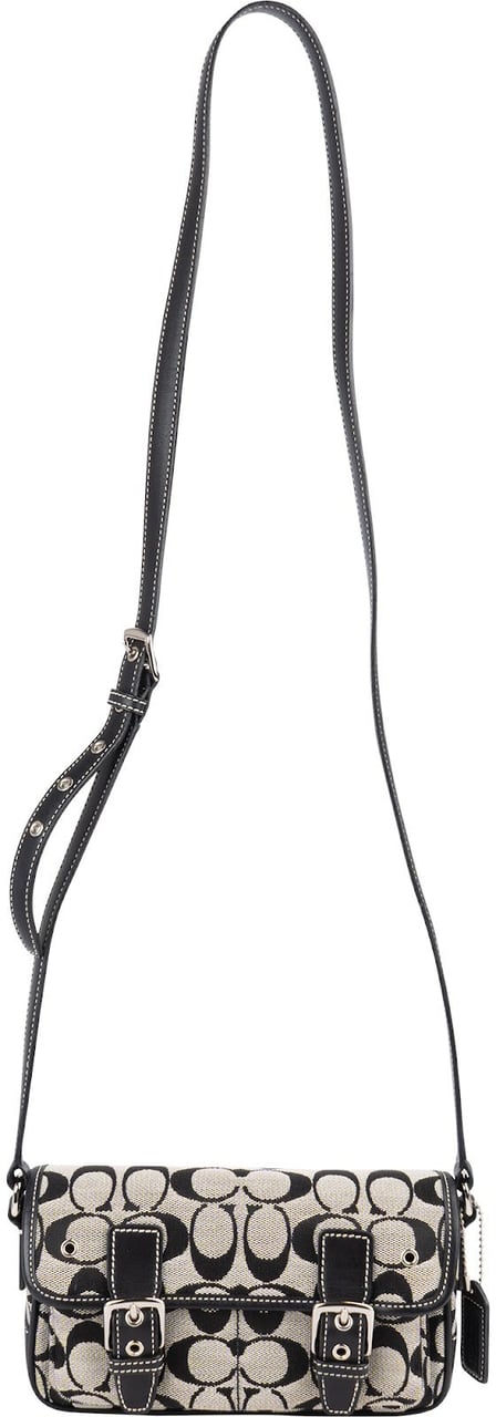 Coach Monogram Signature Double Buckle Flap Mini Crossbody Bag Zwart