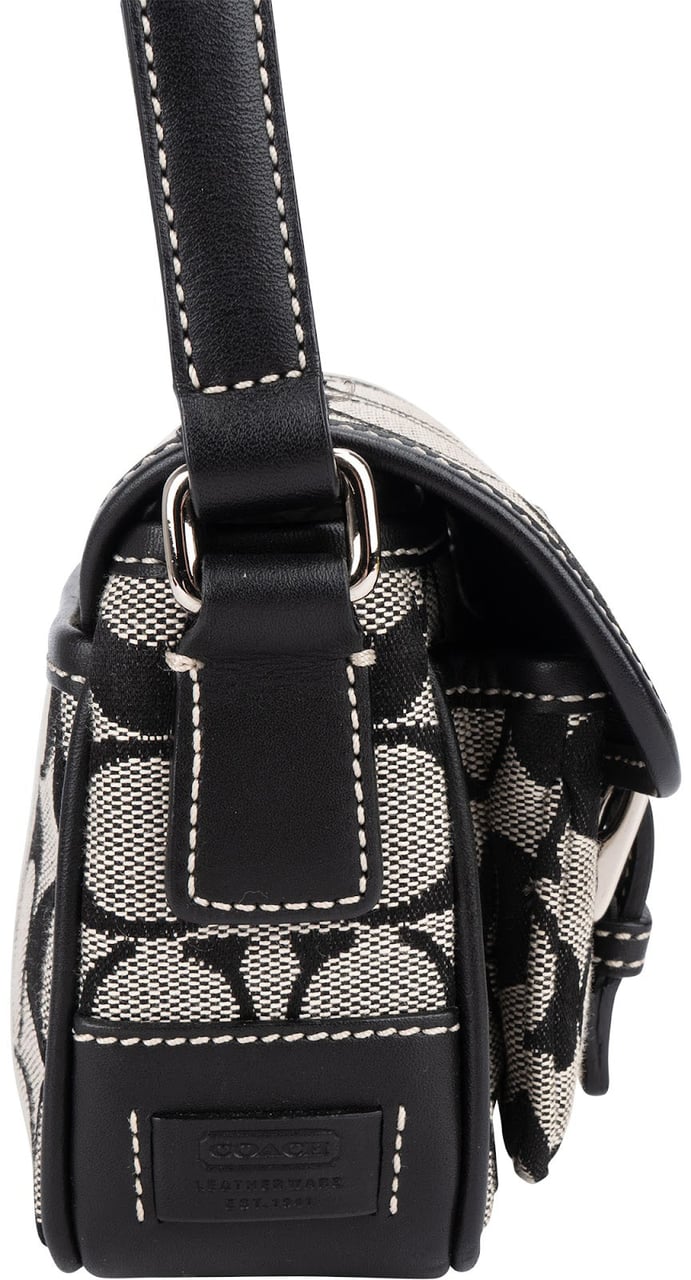 Coach Monogram Signature Double Buckle Flap Mini Crossbody Bag Zwart