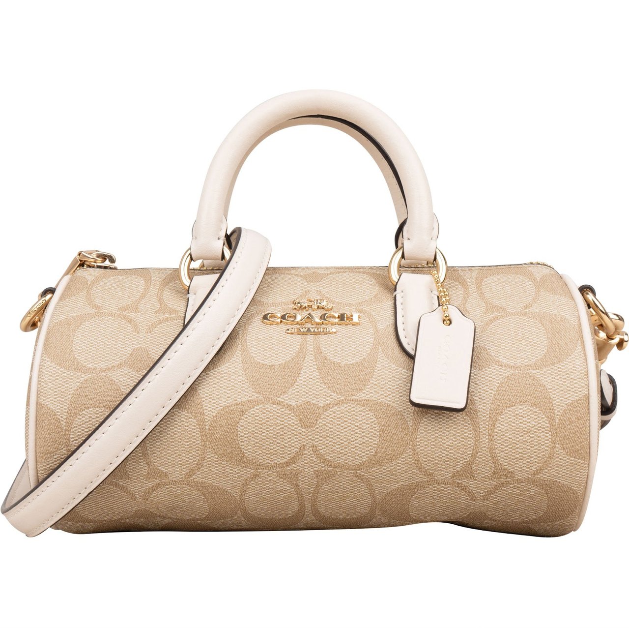 Coach Coach Monogram Signature Mini Rowan Satchel Handbag Beige