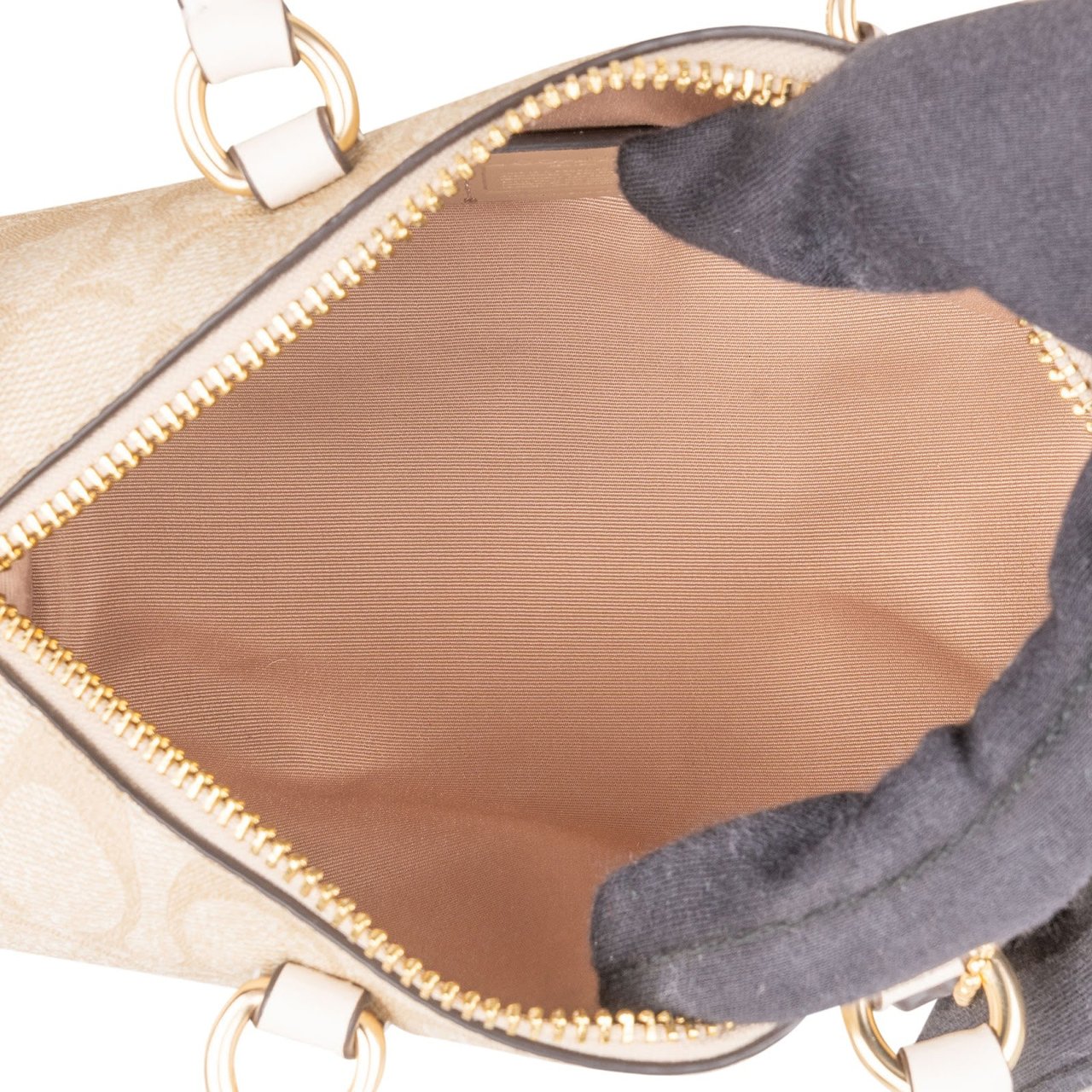 Coach Coach Monogram Signature Mini Rowan Satchel Handbag Beige