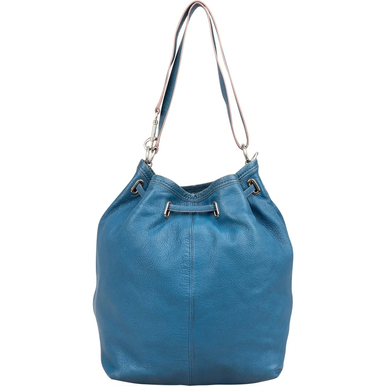 Coach Pebbled Leather Drawstring Duffle Bucket Crossbody Bag Blauw